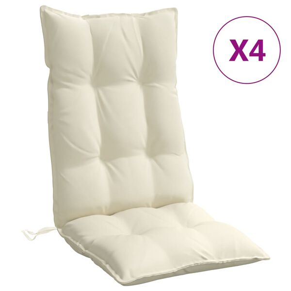 vidaXL Coussins de chaise &agrave; dossier haut lot de 4 cr&egrave;me tissu oxford