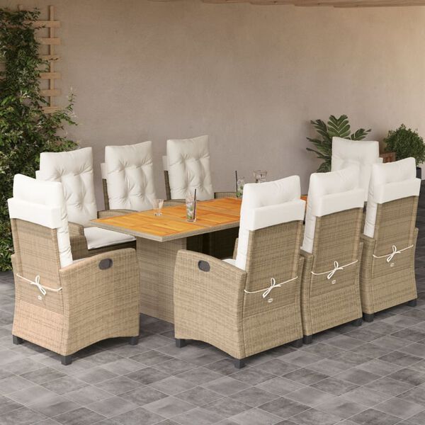 vidaXL Ensemble &agrave; manger de jardin et coussins 9 pcs beige Poly rotin