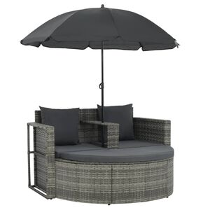 vidaXL Canapé de jardin 2 places avec coussins et parasol Gris