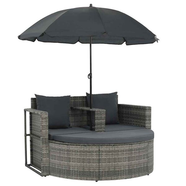 vidaXL Canap&eacute; de jardin 2 places avec coussins et parasol Gris