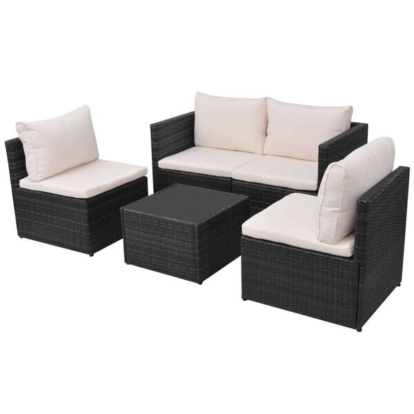 vidaXL Salon de jardin 5 pcs avec coussins r&eacute;sine tress&eacute;e noir