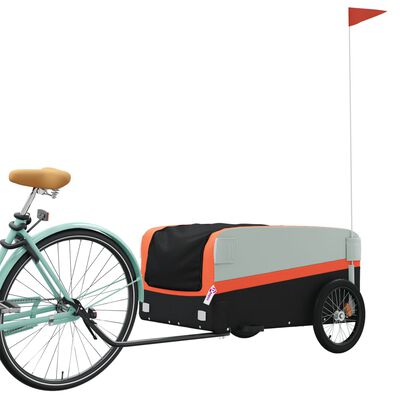 vidaXL Remorque de vélo noir et orange 45 kg fer