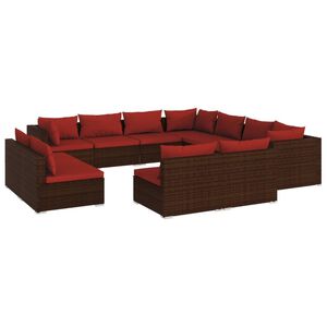 vidaXL Salon de jardin 11 pcs avec coussins Marron R&eacute;sine tress&eacute;e
