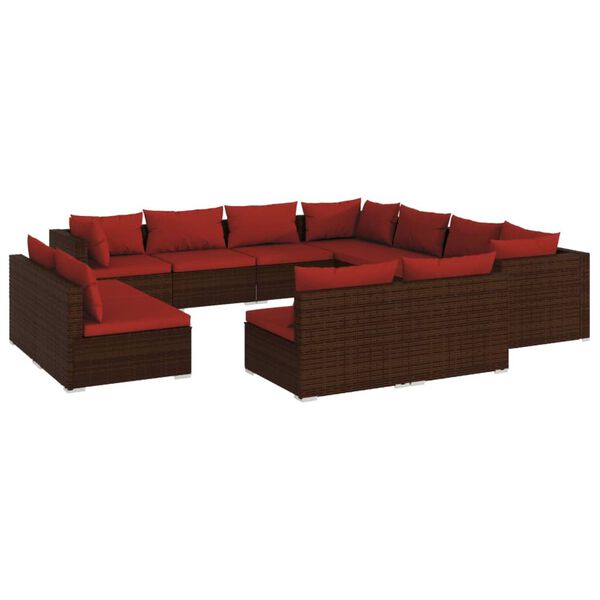 vidaXL Salon de jardin 11 pcs avec coussins Marron R&eacute;sine tress&eacute;e