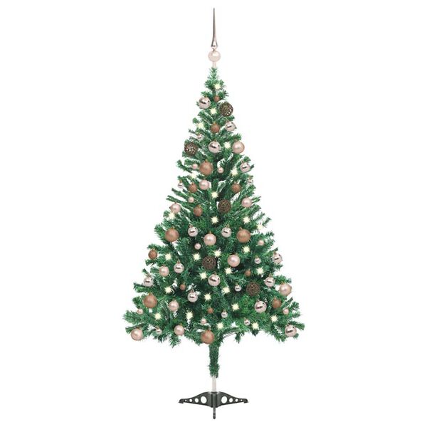 vidaXL Arbre de No&euml;l artificiel pr&eacute;-&eacute;clair&eacute;/boules 180 cm 564 branches