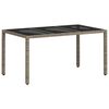 vidaXL Table de jardin dessus en verre gris clair r&eacute;sine tress&eacute;e