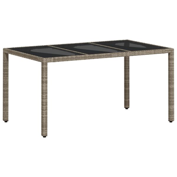 vidaXL Table de jardin dessus en verre gris clair r&eacute;sine tress&eacute;e