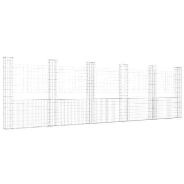 vidaXL Panier de gabion en forme de U avec 6 poteaux Fer 620x20x200 cm