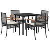vidaXL Ensemble &agrave; manger de jardin coussins 5pcs Noir R&eacute;sine tress&eacute;e