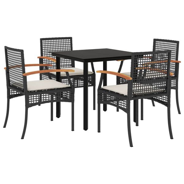 vidaXL Ensemble &agrave; manger de jardin coussins 5pcs Noir R&eacute;sine tress&eacute;e
