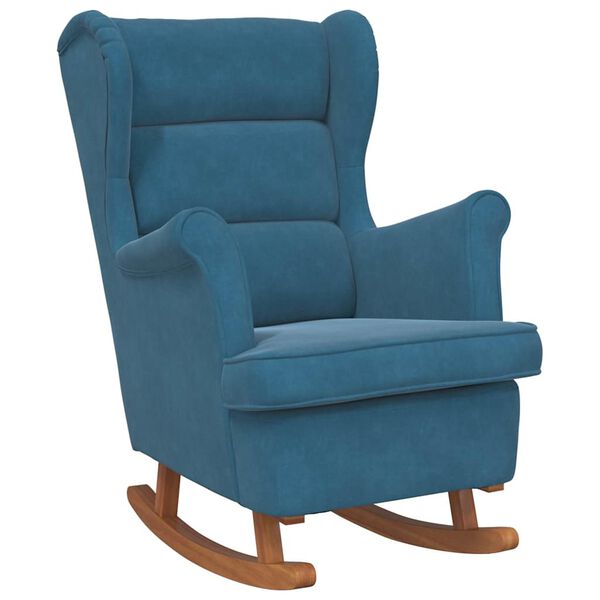 vidaXL Fauteuil à bascule à oreilles en velours bleu bois massif