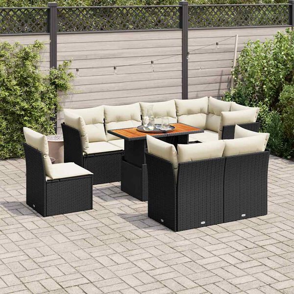 vidaXL Salon de jardin 9 pcs avec coussins noir r&eacute;sine tress&eacute;e
