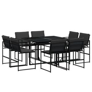 vidaXL Ensemble &agrave; manger de jardin avec coussins 9 pcs noir textil&egrave;ne