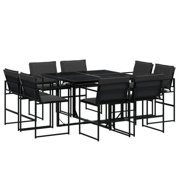 vidaXL Ensemble &agrave; manger de jardin avec coussins 9 pcs noir textil&egrave;ne