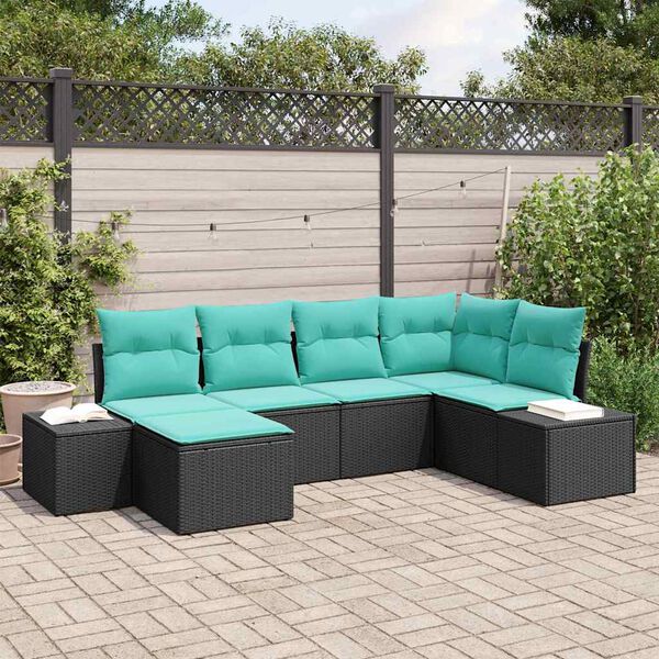vidaXL Ensemble de canap&eacute; de jardin 6 pcs Noir et turquoise polyrotin