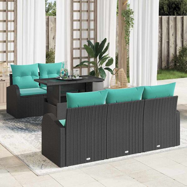 vidaXL Ensemble de canap&eacute; de jardin 6 pcs Noir Poly Rattan