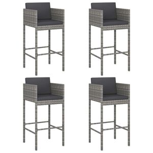vidaXL Tabourets de bar lot de 4 avec coussins gris r&eacute;sine tress&eacute;e