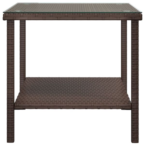 vidaXL Table d'appoint marron 45x45x45 cm poly rotin et verre trempé