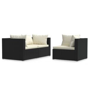 vidaXL Salon de jardin 3 pcs avec coussins Noir R&eacute;sine tress&eacute;e