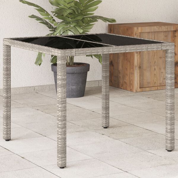 vidaXL Table de jardin avec dessus en verre gris clair r&eacute;sine tress&eacute;e