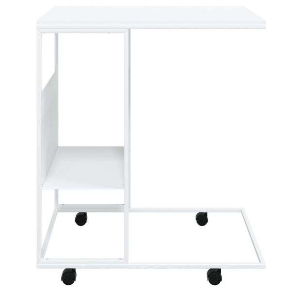vidaXL Table d'appoint avec roues blanc 55x36x63,5cm bois d'ing&eacute;nierie