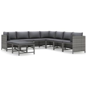 vidaXL Salon de jardin 9 pcs avec coussins R&eacute;sine tress&eacute;e Gris