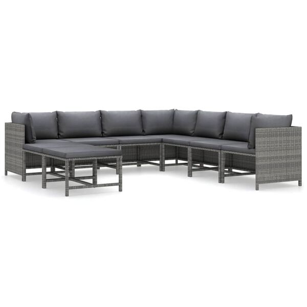 vidaXL Salon de jardin 9 pcs avec coussins R&eacute;sine tress&eacute;e Gris
