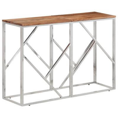 vidaXL Table console argenté acier inoxydable et bois massif d'acacia