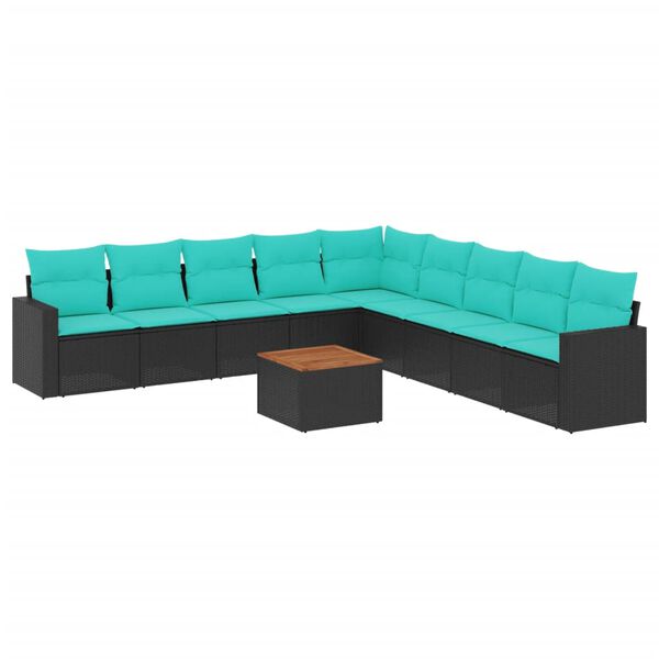 vidaXL Salon de jardin 10 pcs avec coussins noir r&eacute;sine tress&eacute;e