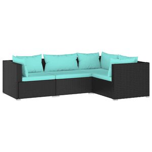 vidaXL Salon de jardin 4 pcs avec coussins R&eacute;sine tress&eacute;e Noir