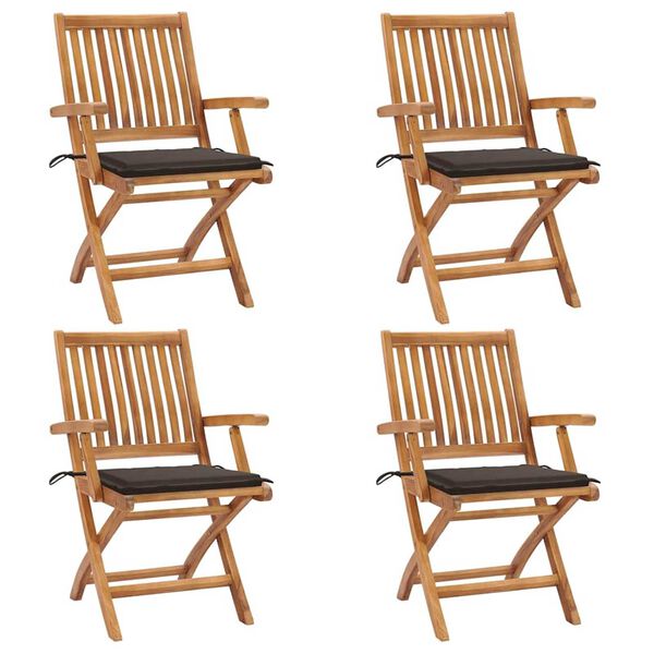 vidaXL Chaises pliables de jardin avec coussins lot de 4 Teck solide