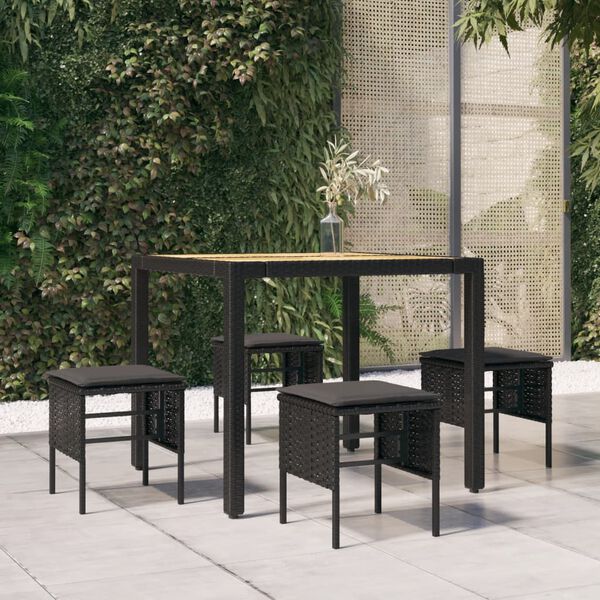 vidaXL Repose-pieds de jardin et coussins lot de 4 Noir R&eacute;sine tress&eacute;e