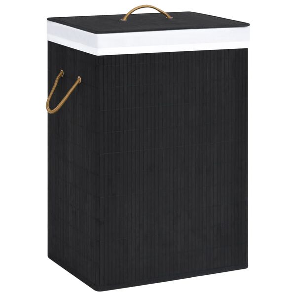 vidaXL Panier &agrave; linge avec 2 sections bambou noir 72 L