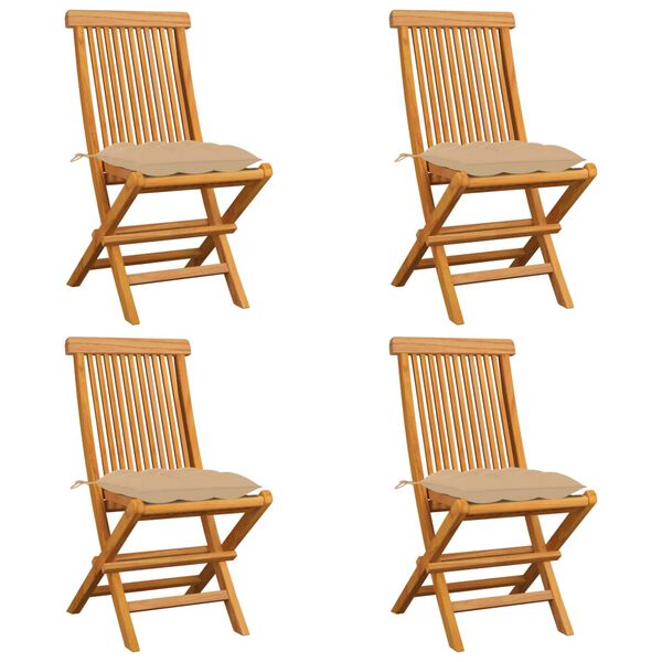 vidaXL Chaises de jardin et coussins beige lot de 4 Bois teck massif