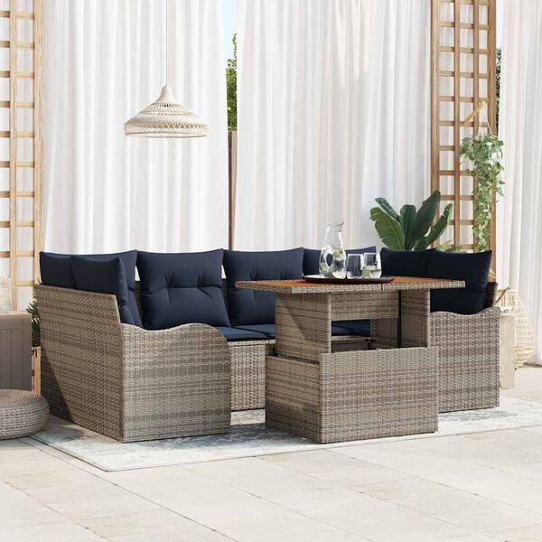 vidaXL Ensemble de canap&eacute; de jardin 7 pcs gris et bleu marine