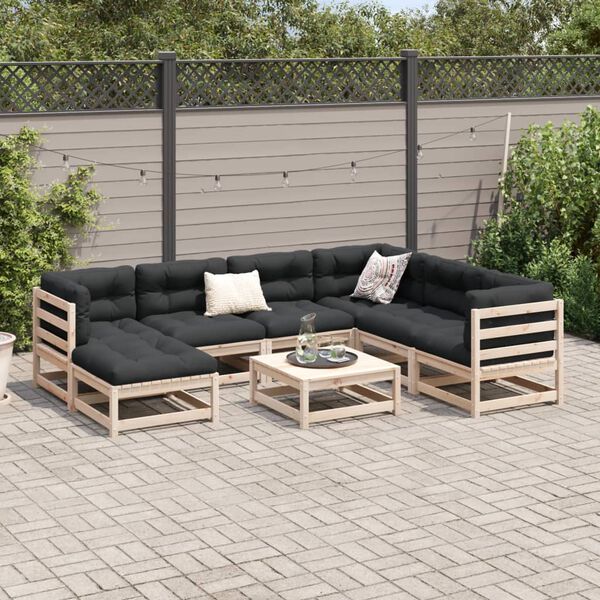 vidaXL Salon de jardin 8 pcs avec coussins bois de pin massif