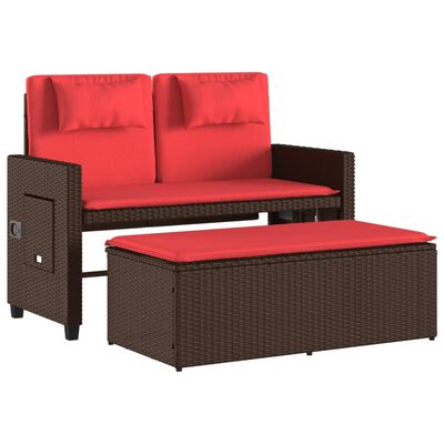 vidaXL Banc inclinable de jardin avec coussins marron résine tressée