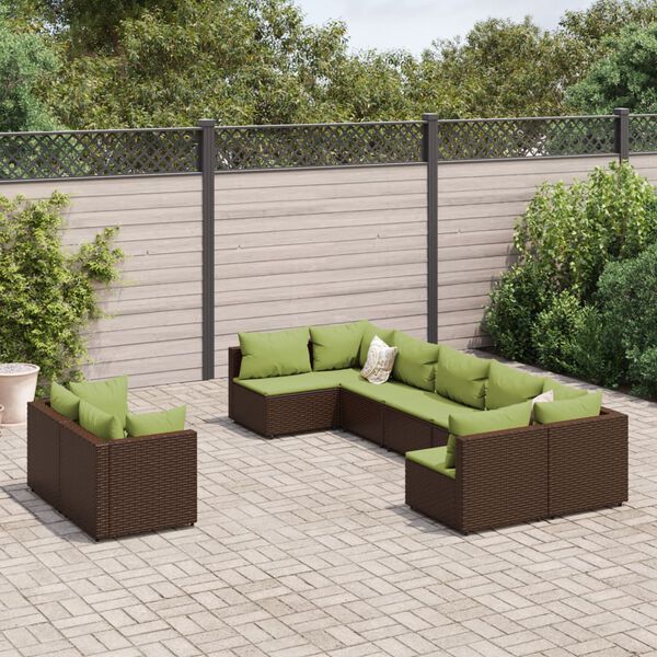 vidaXL Salon de jardin avec coussins 9 pcs marron r&eacute;sine tress&eacute;e