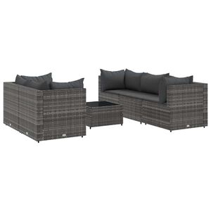 vidaXL Salon de jardin 6 pcs avec coussins Gris R&eacute;sine tress&eacute;e