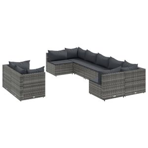vidaXL Salon de jardin 9 pcs avec coussins gris r&eacute;sine tress&eacute;e