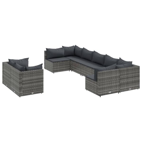 vidaXL Salon de jardin 9 pcs avec coussins gris r&eacute;sine tress&eacute;e