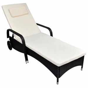 vidaXL Chaise longue avec coussin et roues R&eacute;sine tress&eacute;e Noir