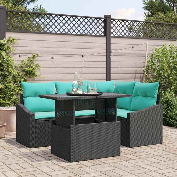 vidaXL Ensemble de canap&eacute; de jardin R&eacute;glable 5 pcs Noir et turquoise