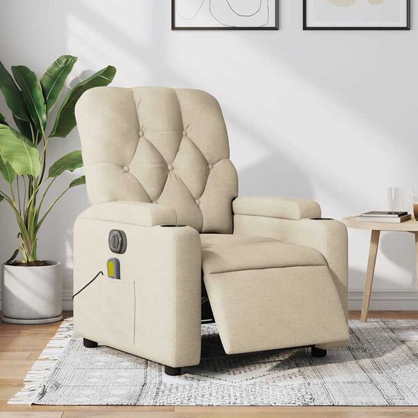 vidaXL Fauteuil inclinable de massage &eacute;lectrique cr&egrave;me tissu