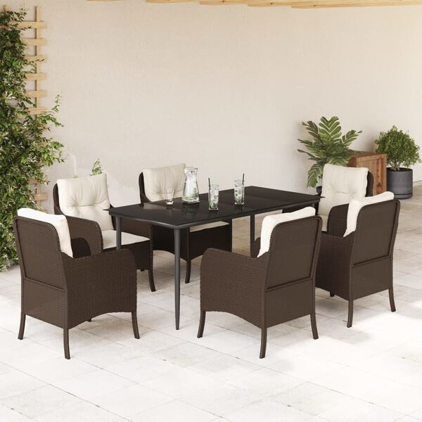 vidaXL Ensemble &agrave; manger de jardin et coussins 7 pcs marron rotin