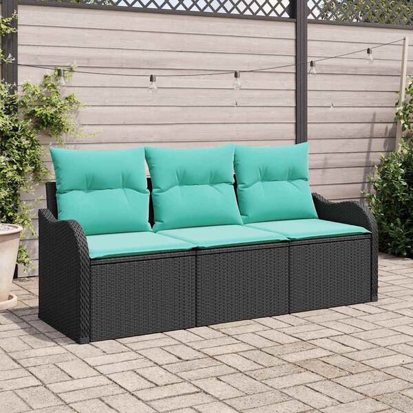 vidaXL Ensemble de canap&eacute; de jardin avec coussin 3 pcs Noir polyrotin