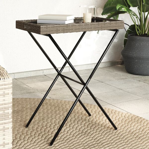 vidaXL Table &agrave; plateau pliable gris 65x40x75 cm r&eacute;sine tress&eacute;e