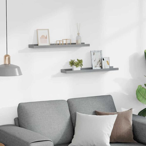 vidaXL &Eacute;tag&egrave;res &agrave; rebord pour cadre photo 2 pcs Gris 60x9x3 cm MDF