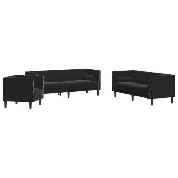vidaXL Ensemble de canap&eacute; Chesterfield et traversins 3pcs noir velours