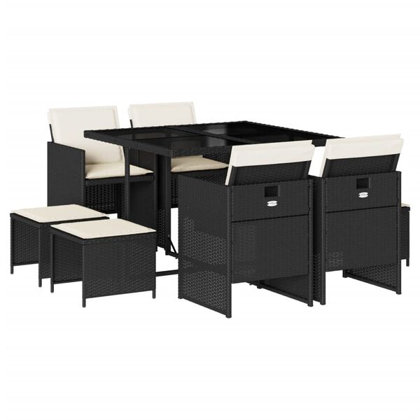 vidaXL Ensemble &agrave; manger de jardin 9pcs coussins noir r&eacute;sine tress&eacute;e